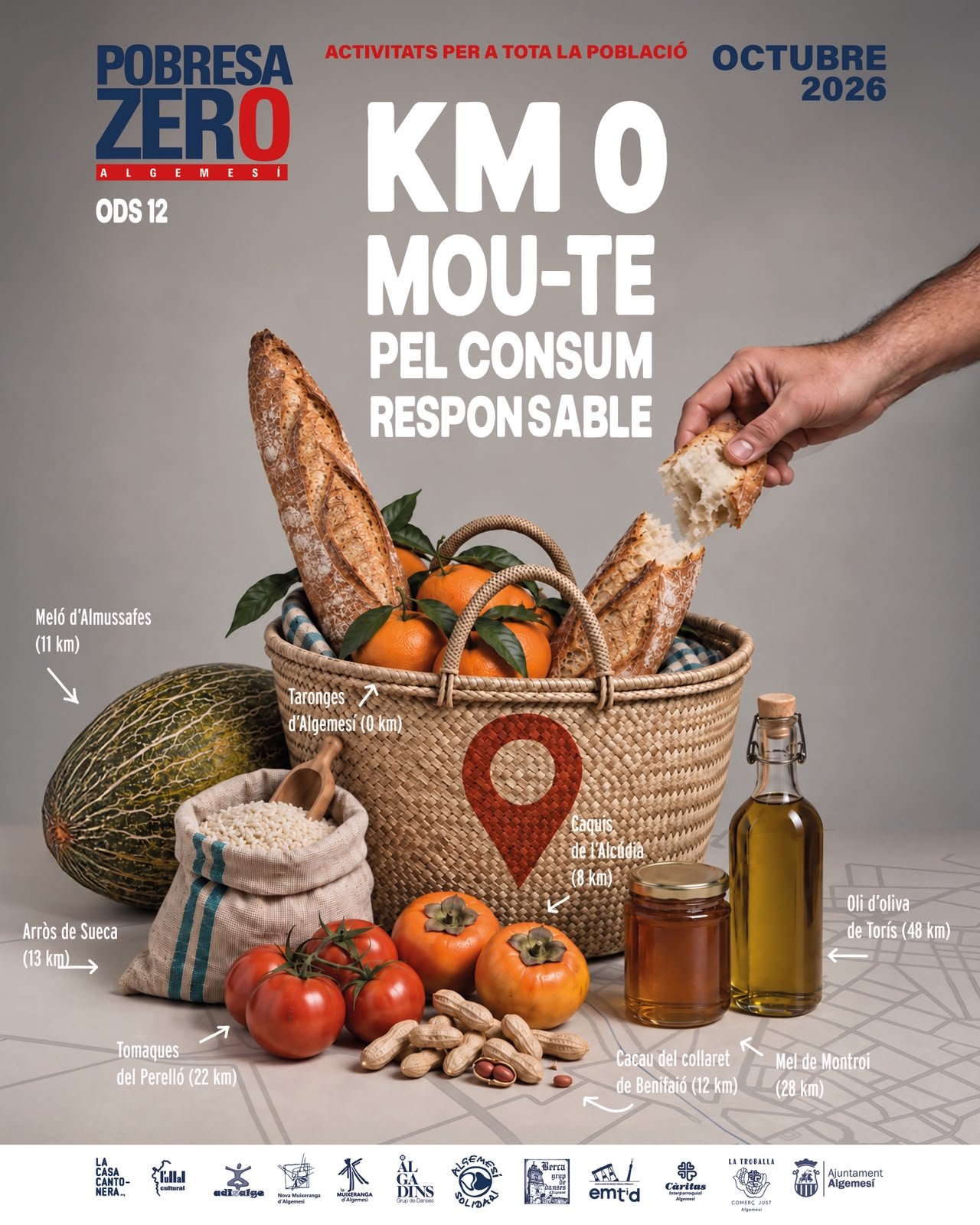 Cartell de Pobresa Zero Algemesí 2026: KM 0, mou-te pel consum responsable